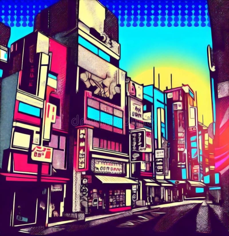 Japanese Metropolis at Sunrise Stock Illustration - Illustration of ...