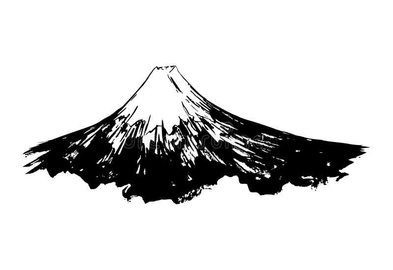 Japanese Mountain Fuji Mount Ink Brush Calligraphy Stock Vector