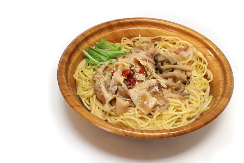Japanese Mushroom Spaghetti in the White Stock Image Image of noodles