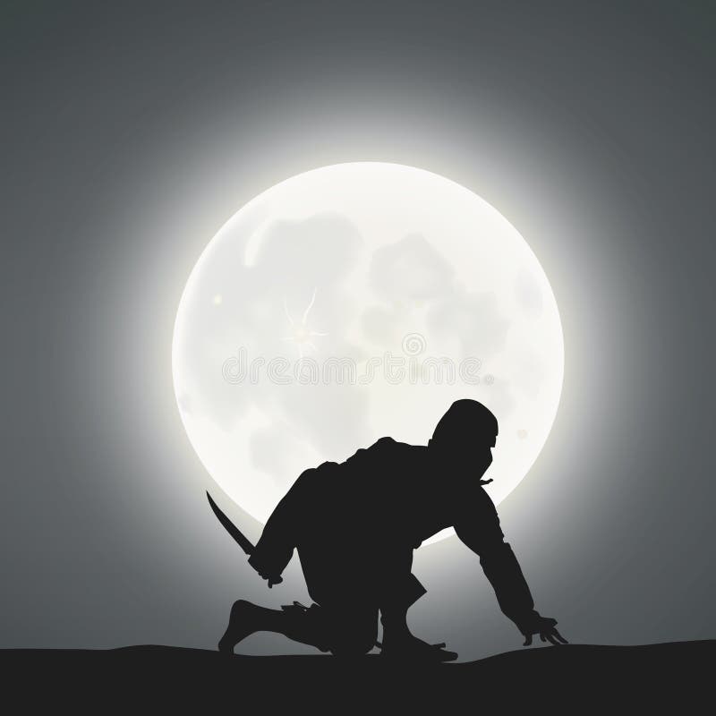 A Japanese Ninja Under the Moonlight Stock Vector - Illustration of ...