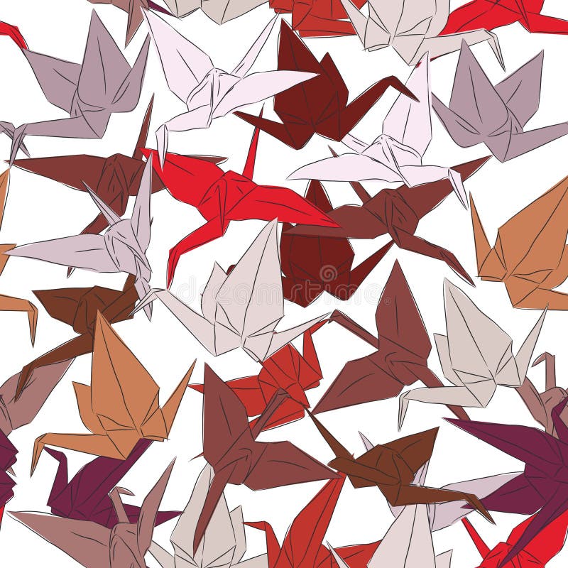 Japanese Origami paper cranes sketch, symbol of happiness, luck