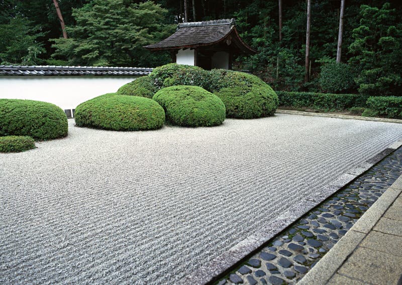 Japanese Outdoor Garden Pathway with Green Bushes and Stone Flooring  Background Stock Photo - Image of design, grass: 141141442