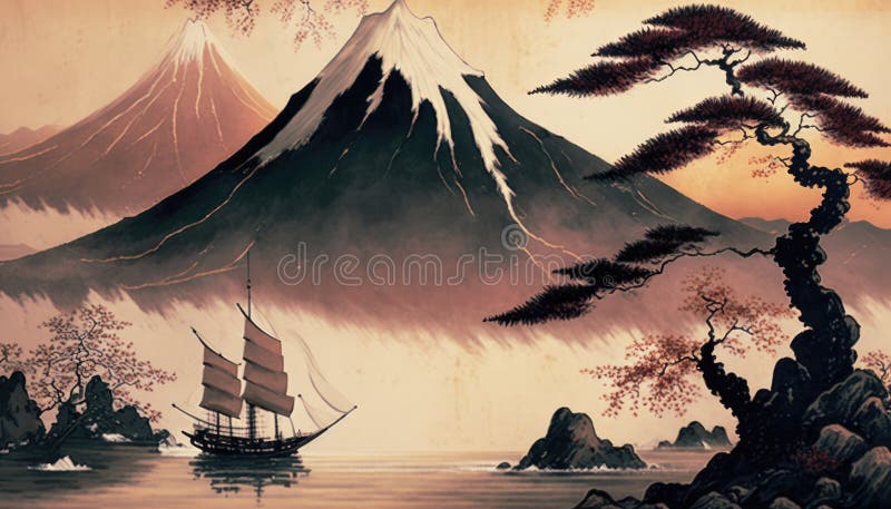 Japanese Painting - Serene Background for Wall Art and Wallpaper Stock  Illustration - Illustration of meditation, culture: 272008865