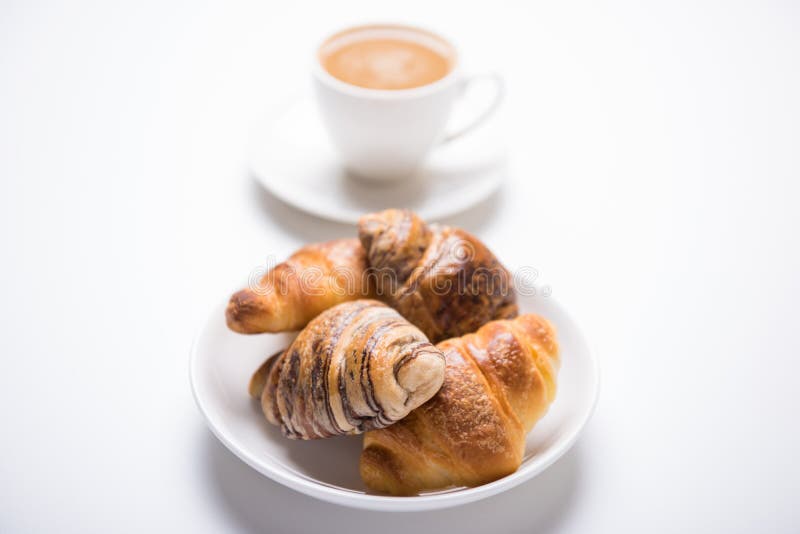 Japanese Plain Croissant and Chocolate Croissant with Coffee Stock