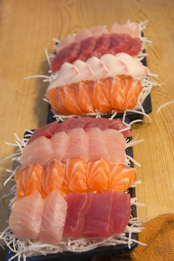 Japanese raw fish, sasimi stock photo. Image of radish