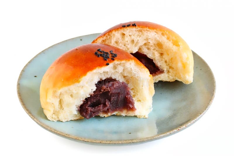 Japanese Red Bean Paste Bun on Plate Stock Photo Image of golden