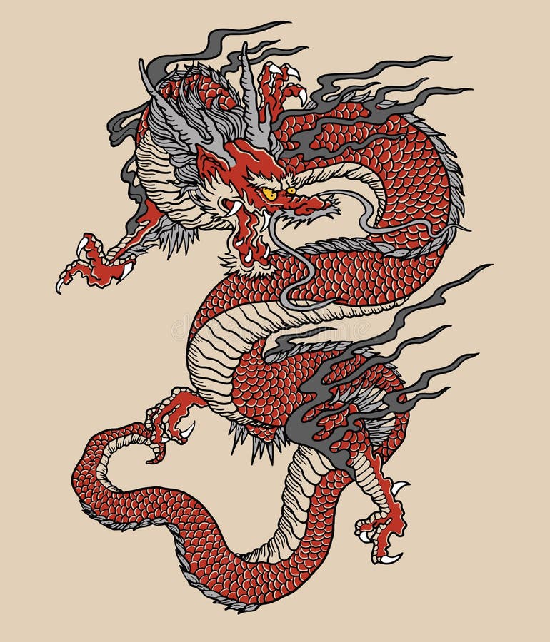 Japanese Red Dragon Tattoo Illustration. Full color vector art. Japanese Red Dragon Tattoo Illustration. Full color vector art.