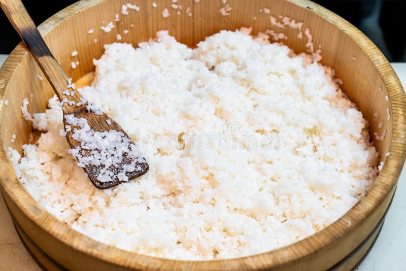 Japanese Rice on Big Wooden Bowl Stock Image - Image of space, dinner