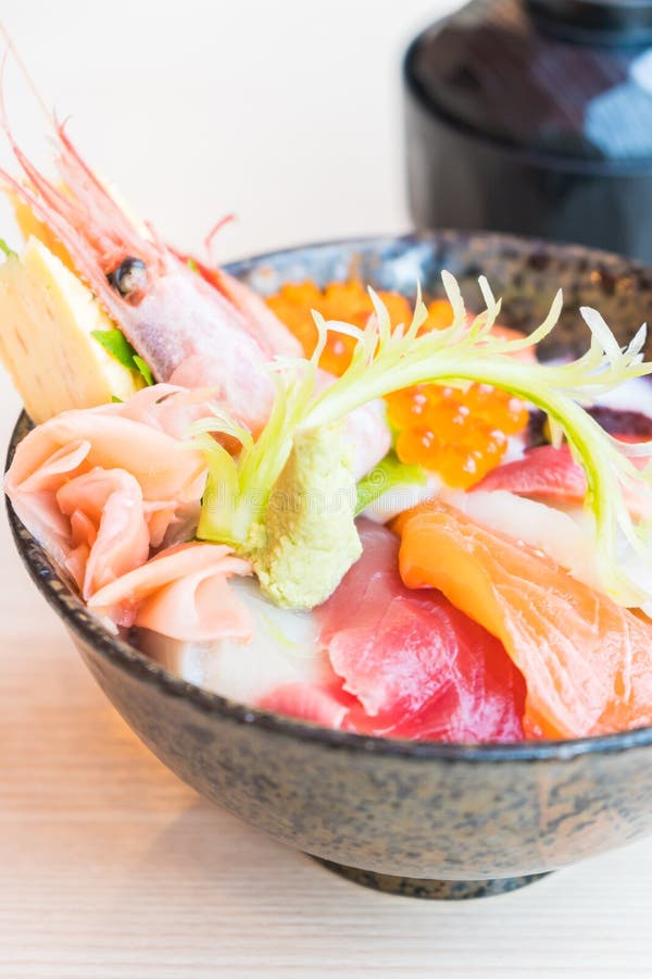 Japanese Rice Bowl with Sashimi Seafood on Top Stock Image - Image of ...