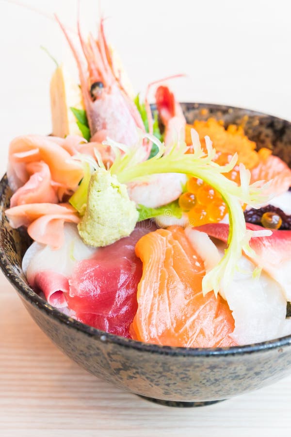 Japanese Rice Bowl with Sashimi Seafood on Top Stock Photo Image of