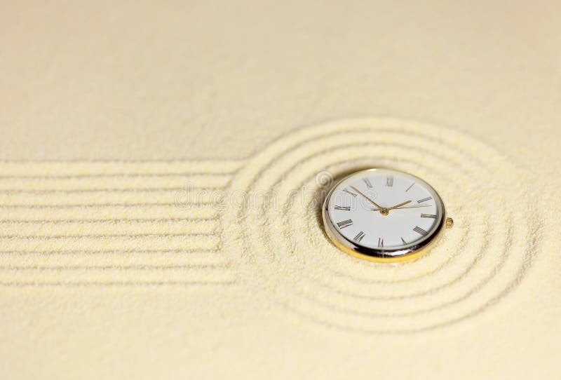 Japanese rock-garden in a miniature with watch royalty free stock image