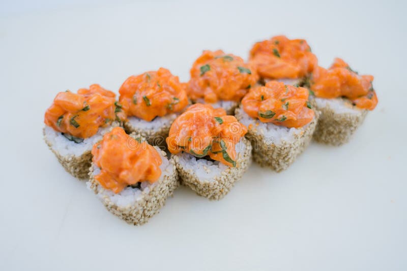 Japanese Roll with Sesame Seeds and Rice Stock Photo Image of plate