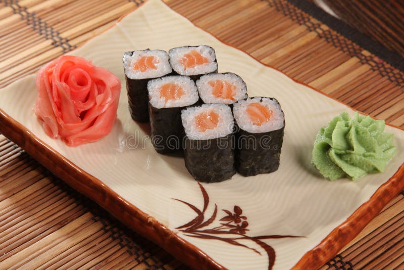 Japanese Roll with Wasabi Sauce on Plate Stock Image Image of sauce