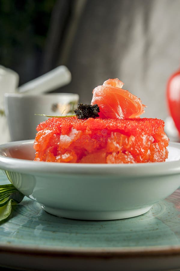 Japanese Salmon Tartare with Tea Stock Image Image of appetizer, healthy 183434157