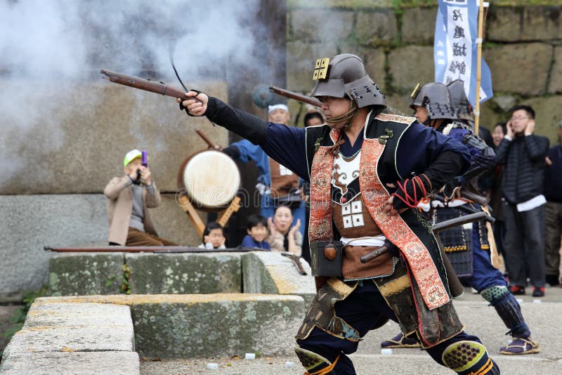 Japanese samurai with old rifle