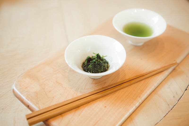 Japanese Sencha Tea Leaves. Top View with Copy Space Stock Photo