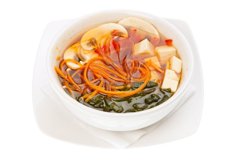 Japanese Soup with Seaweed and Tofu Cheese Stock Photo Image of