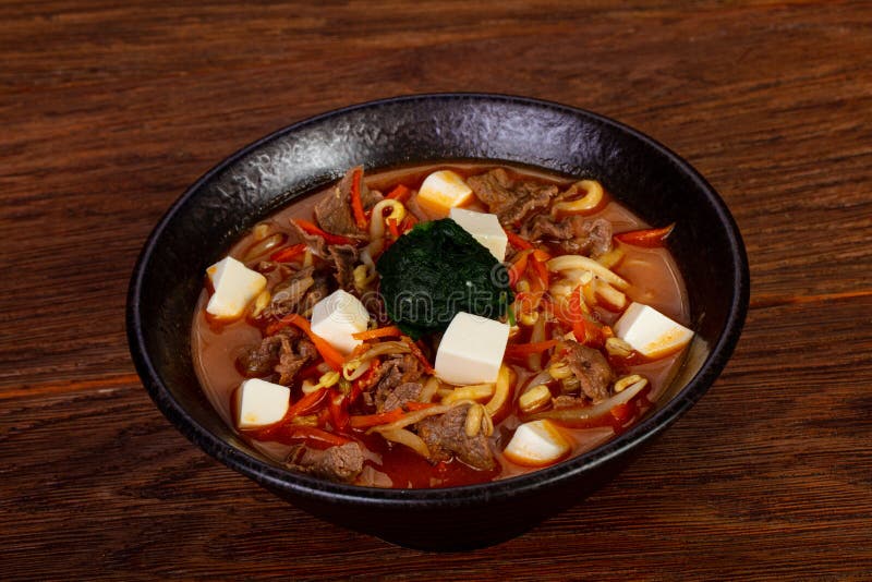 Japanese Soup with Tofu and Beef Stock Image - Image of cooking
