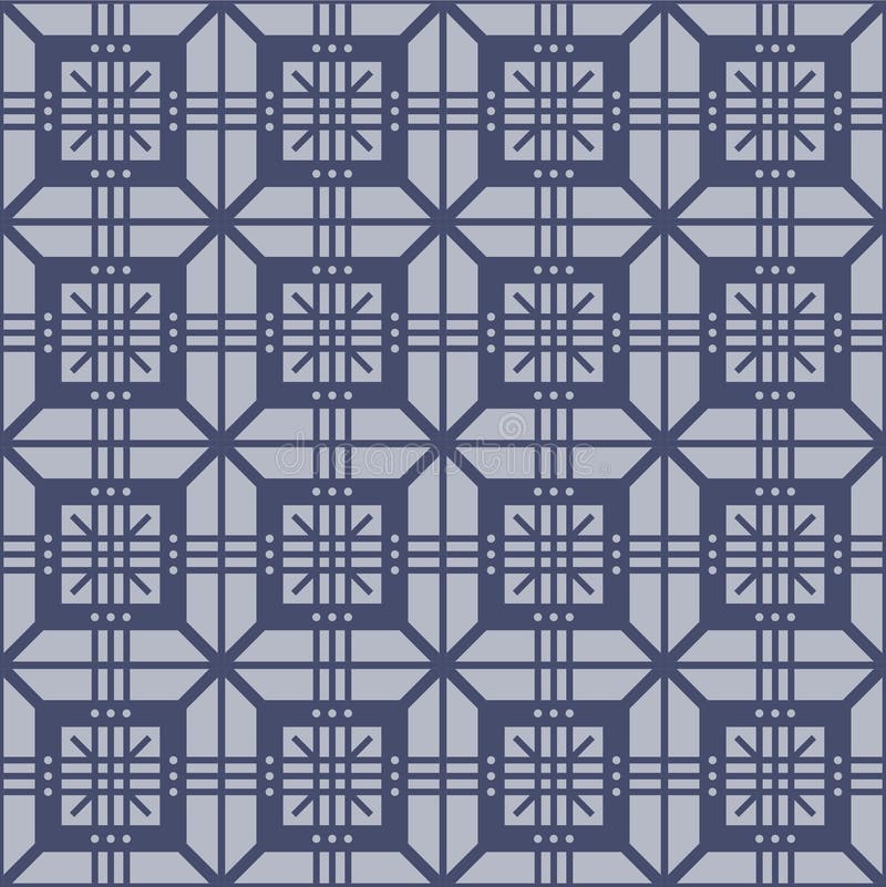 Japanese Square Motif Line Vector Seamless Pattern on colored background