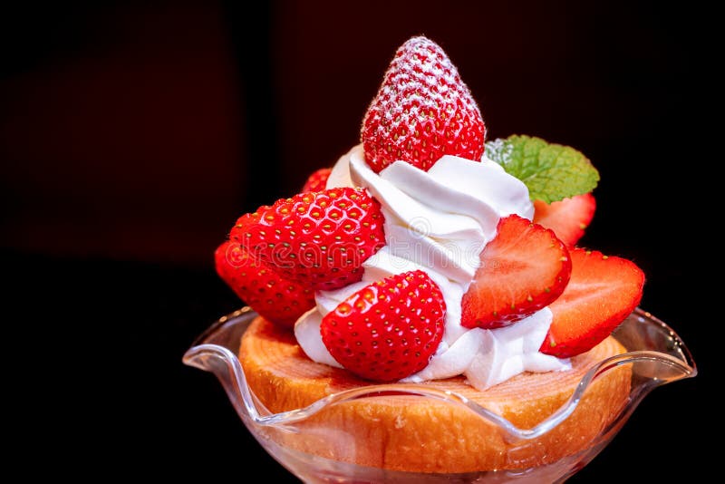 Japanese Strawberry Cream Dessert Ice Cream with Icing and Cake Stock