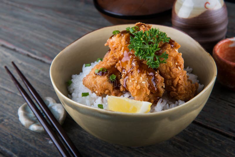 Japanese Style Crispy Chicken with Rice. Stock Image - Image of ...