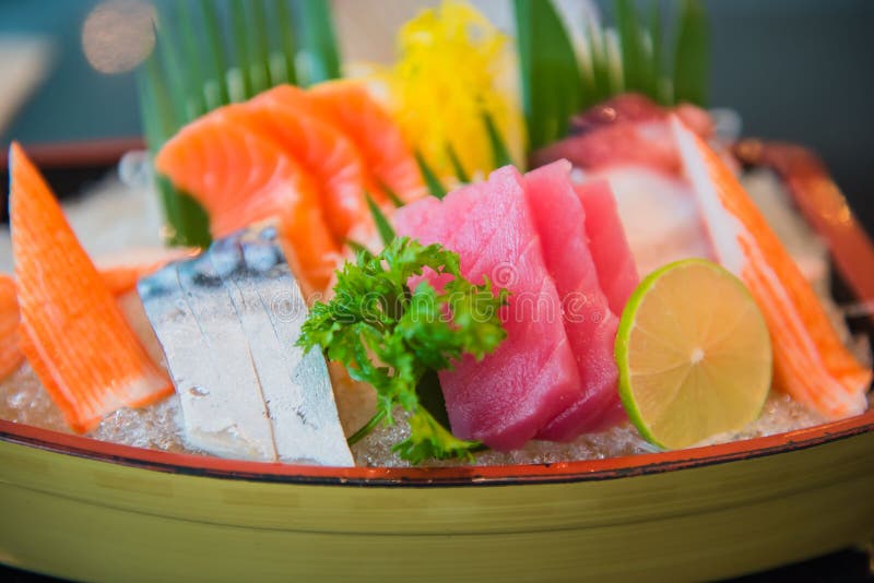 Japanese Style Food .fresh Raw Fish Mixed ,sashimi Stock Photo Image