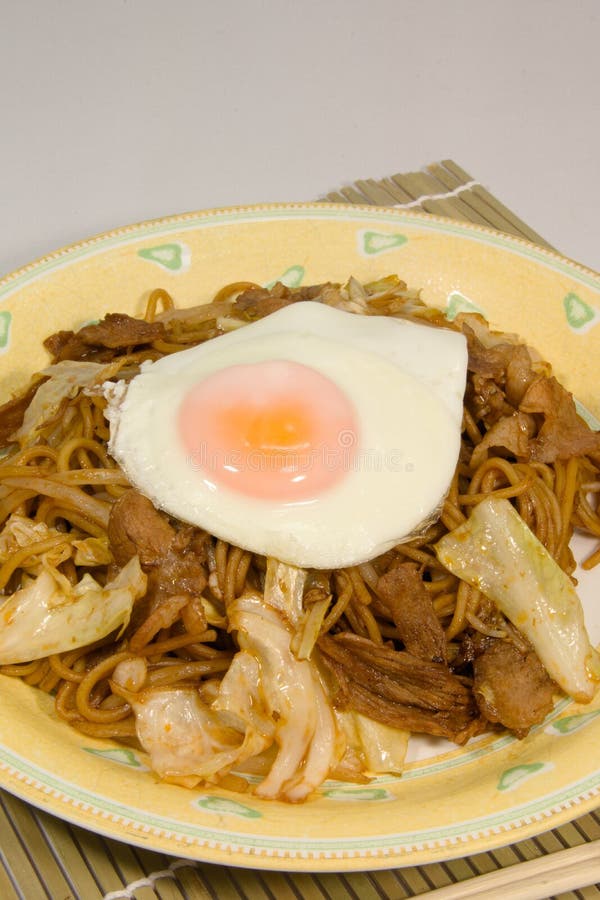 Japanese Style Fried Noodles with Fried Egg Stock Image - Image of
