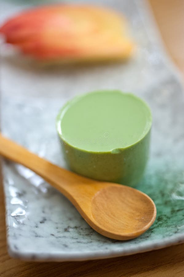 Japanese Style Green Tea Pudding Stock Photo Image of panna, time