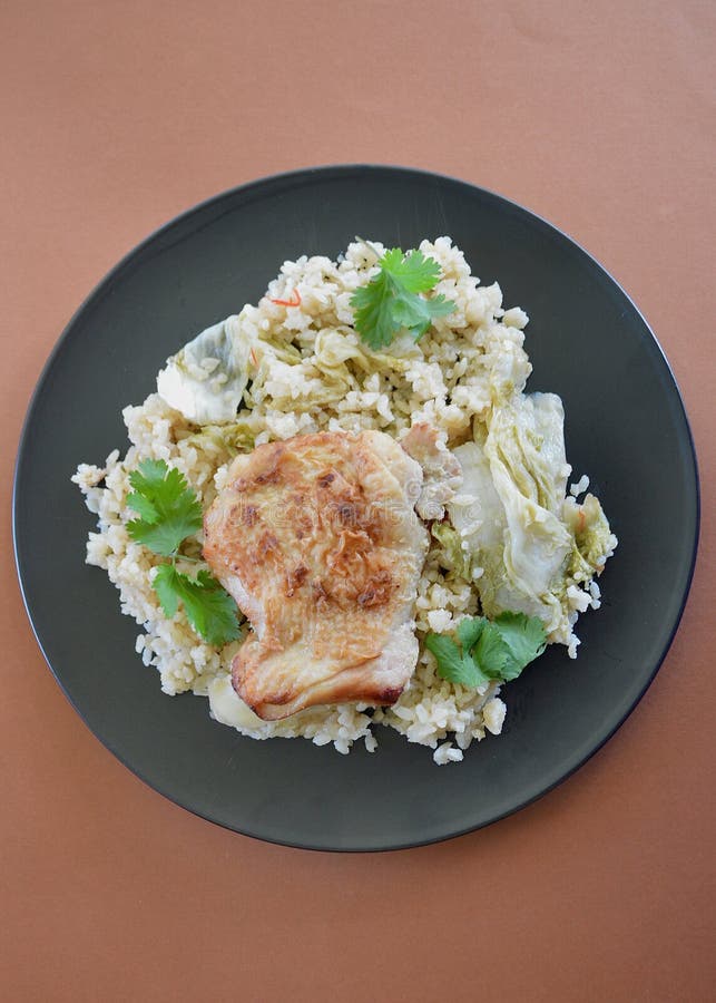 Miso Chicken with Braised Cabbage and Rice Stock Photo Image of