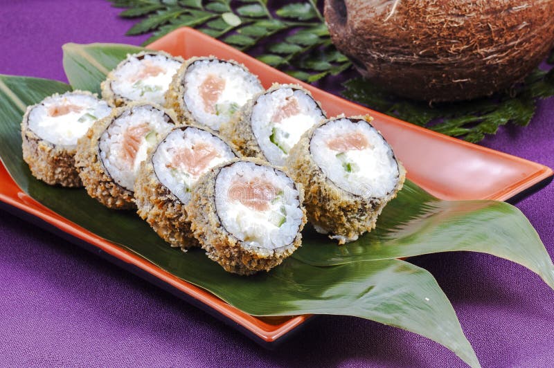 Japanese Sushi on a Green Leaf Stock Image Image of delicacy, nigiri