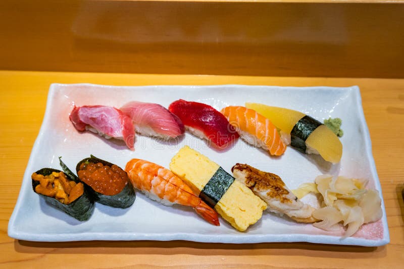 Japanese sushi set stock photo. Image of food, white - 168438878