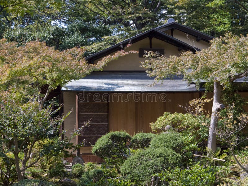 Old japanese tea house i a garden in tokyo