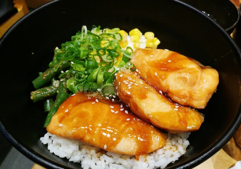 Japanese Teriyaki Salmon with Rice Stock Photo - Image of food, rice