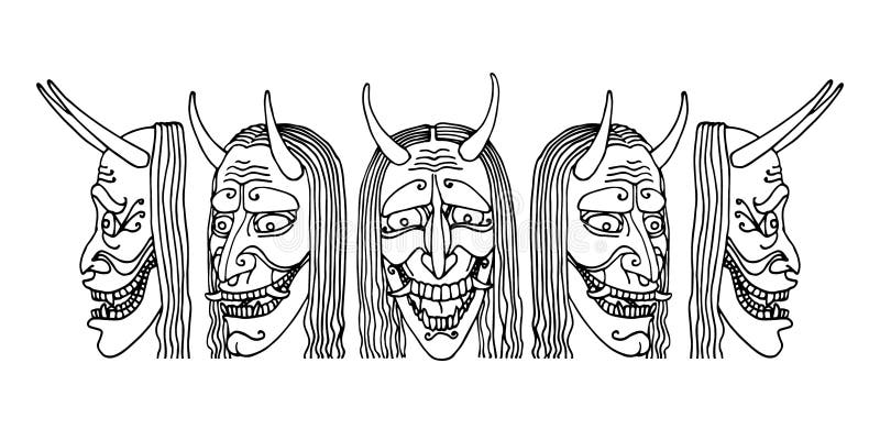 Japanese theatrical mask of an angry jealous woman, demon, monster. 