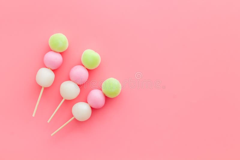 Japanese three colored dumplings Dango, top view