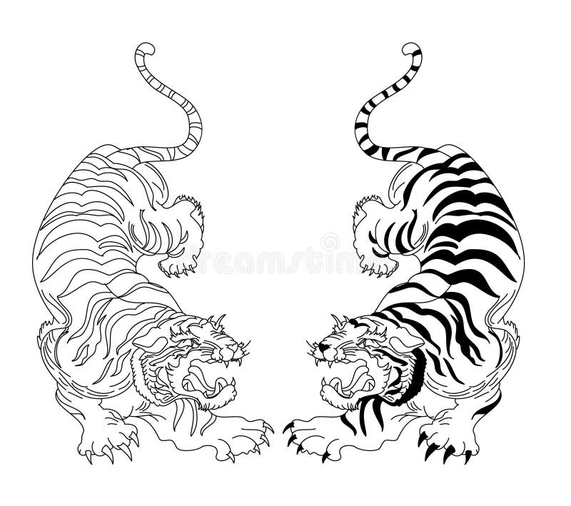 Japanese Tiger Vector and Illustration Design on Black and White  Background. Stock Vector - Illustration of colorful, golden: 135762287