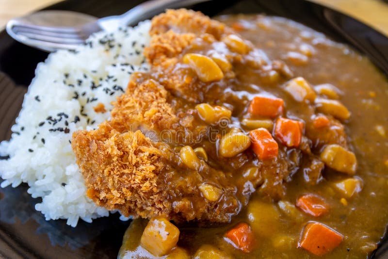 Japanese Tonkatsu or Fried Pork Curry with Japanese Rice Stock Photo