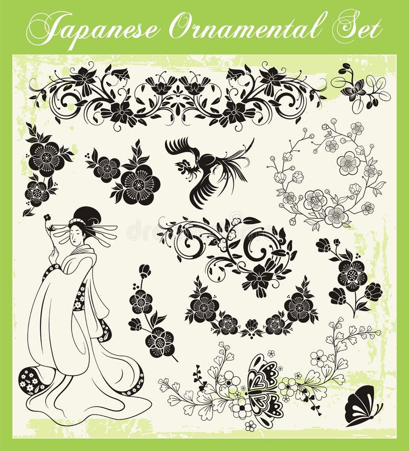 Japanese Traditional Ornaments Set Stock Vector Illustration of insect, clothing 28195290