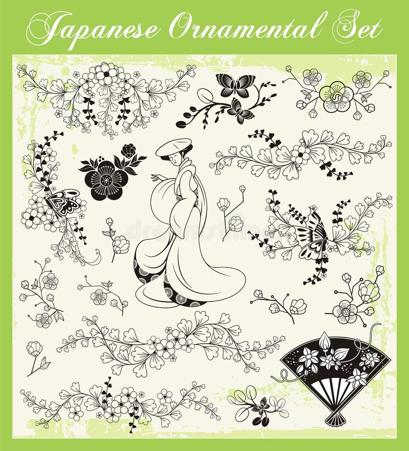 Japanese Traditional Ornaments Set Stock Illustration Illustration of
