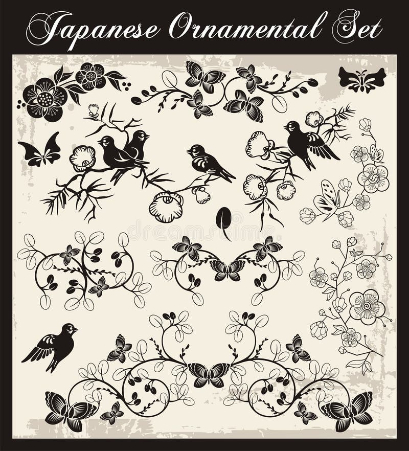 Japanese Traditional Ornaments Set Stock Illustration Illustration of