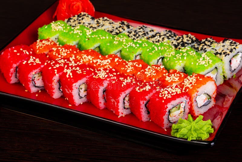 Japanese roll set stock image. Image of sauce, sashimi 124591271