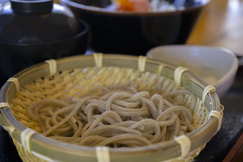 Japanese Udon Noodles in a Bamboo Container Stock Photo Image of