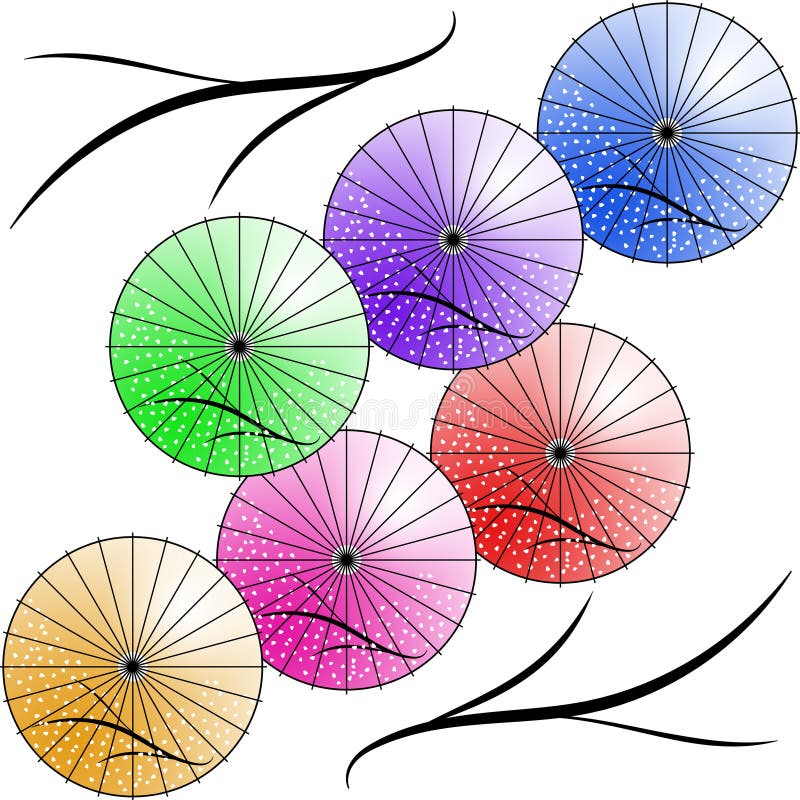 Japanese Umbrella Pattern of Different Colors Stock Illustration