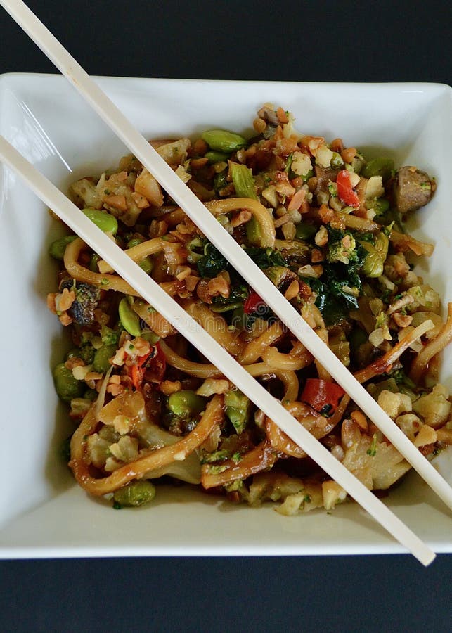 Japanese Vegetable Stir Fry with Udon Noodles Stock Image - Image of