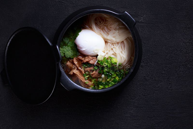 Japanische Ramensuppe mit Huhn, Ei und Schnittlauchen lizenzfreie stockfotografie Japanische Ramensuppe mit Huhn, Ei und Schnittlauchen lizenzfreie stockfotografie