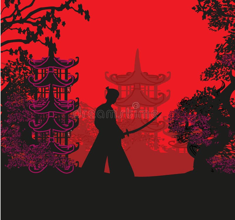 Samurai Kämpfer Sonnenuntergang Panorama Format Bild auf Leinwand Poster 