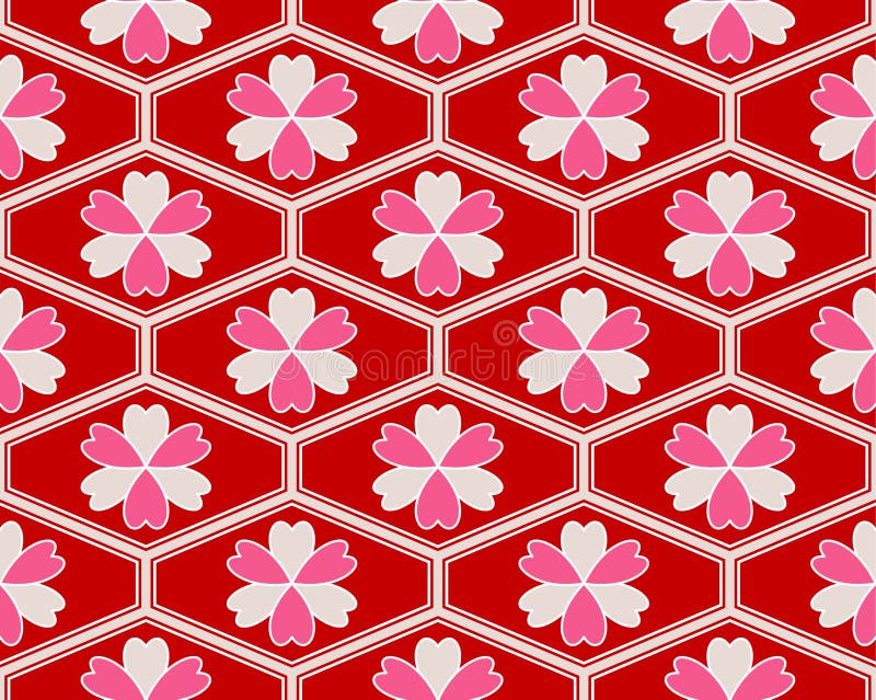 Japans Hippie Roze Bloemenhart Art Seamless Pattern vector illustratie Japans Hippie Roze Bloemenhart Art Seamless Pattern vector illustratie