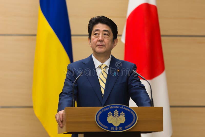 Japansk premiärminister Shinzo Abe fotografering för bildbyråer Japansk premiärminister Shinzo Abe fotografering för bildbyråer