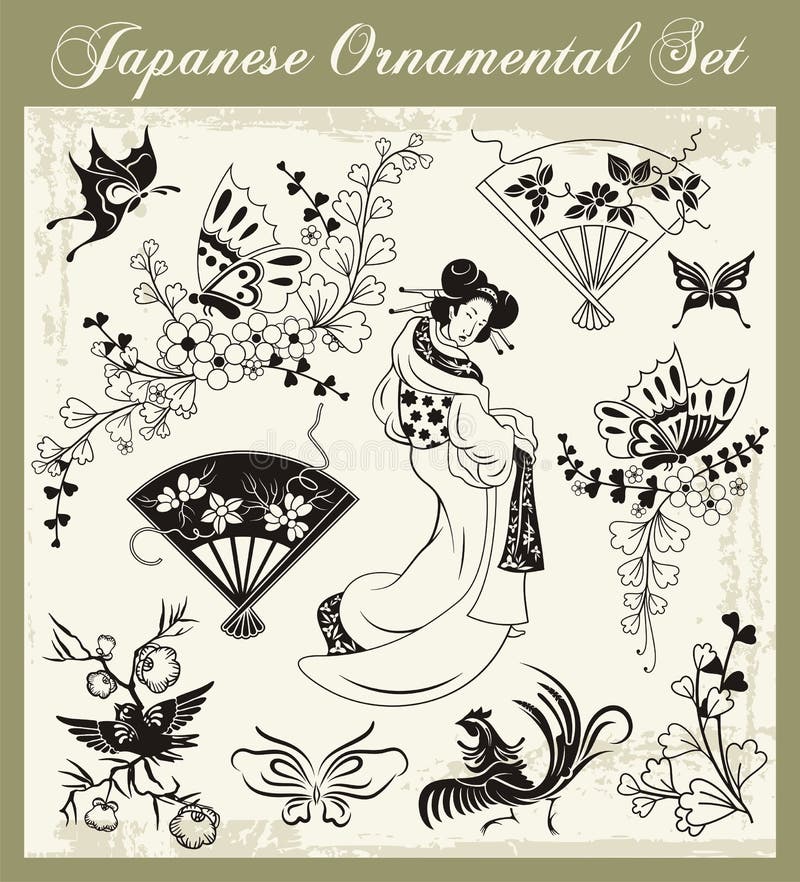 A set of traditional Japanese ornaments and oriental decorative designs. A set of traditional Japanese ornaments and oriental decorative designs.