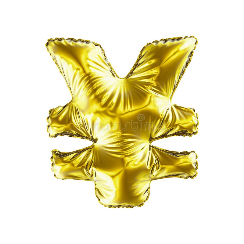 Japansk yen för guld- symbol som göras av den isolerade uppblåsbara ballongen på vit bakgrund stock illustrationer